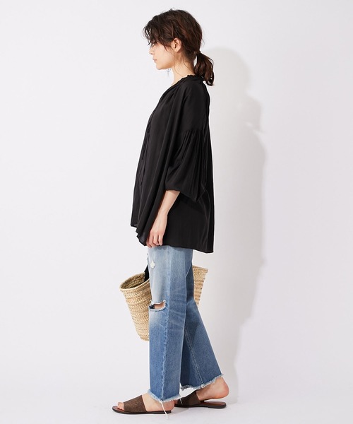 Whim Gazette（ウィムガゼット）の「フロントスキッパーギャザーオーバーブラウス（シャツ/ブラウス・レディース・ホワイト/ブラック・FREE）」の4枚目の写真
