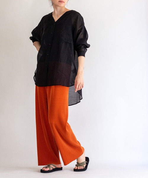 ottilie（オティーリエ）の「ノーカラーシアーシャツ（シャツ/ブラウス・レディース・ブラック/ベージュ/オフホワイト/サックスブルー・FREE）」の16枚目の写真