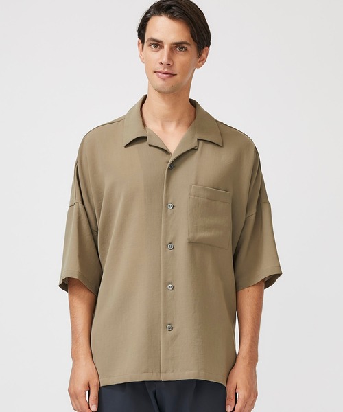 ATTACHMENT（アタッチメント）の「【KAZUYUKI KUMAGAI】EX.サバンナポプリンドロップショルダーSH S/S / KS01-048（シャツ/ブラウス・メンズ・ブラック/カーキ・2/3/1）」の8枚目の写真