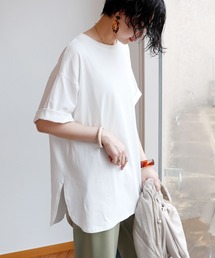 コットン半袖オーバーサイズ裾ラウンドヘムTシャツ