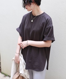 コットン半袖オーバーサイズ裾ラウンドヘムTシャツ