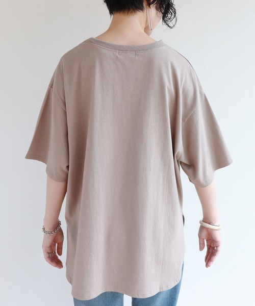 アロー様 ラウンドヘムTシャツ コットン半袖オーバーサイズ裾ラウンドヘムTシャツ（Tシャツ
