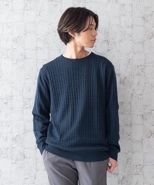 JEANS MATE(ジーンズメイト)の「ケーブルニットアンサンブル アンサンブルアイテム ロンTセットアップ(ニット/セーター・メンズ・チャコールグレー/ワイン/ブルー系その他/ホワイト・MEDIUM/LARGE/X-LARGE)」の3枚目の写真