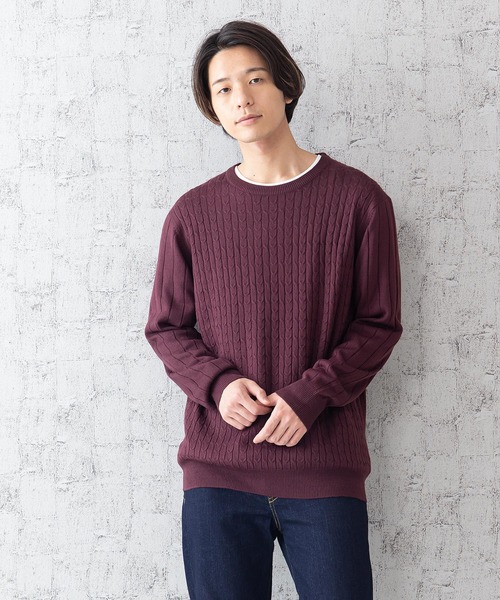 JEANS MATE(ジーンズメイト)の「ケーブルニットアンサンブル アンサンブルアイテム ロンTセットアップ(ニット/セーター・メンズ・チャコールグレー/ワイン/ブルー系その他/ホワイト・MEDIUM/LARGE/X-LARGE)」の4枚目の写真