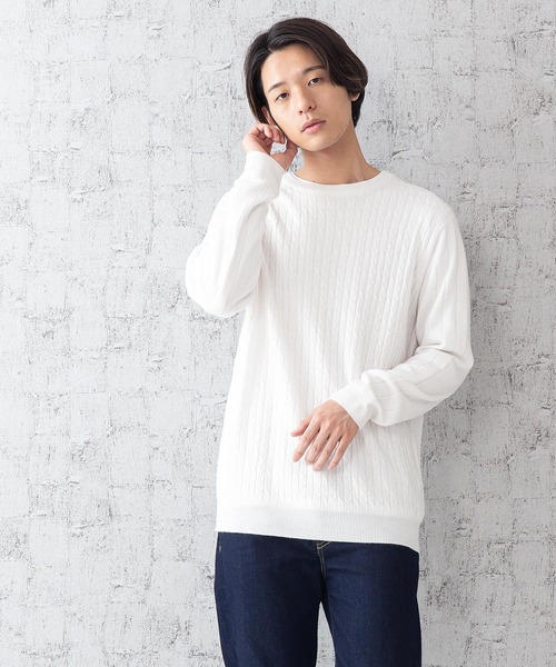 JEANS MATE(ジーンズメイト)の「ケーブルニットアンサンブル アンサンブルアイテム ロンTセットアップ(ニット/セーター・メンズ・チャコールグレー/ワイン/ブルー系その他/ホワイト・MEDIUM/LARGE/X-LARGE)」の5枚目の写真