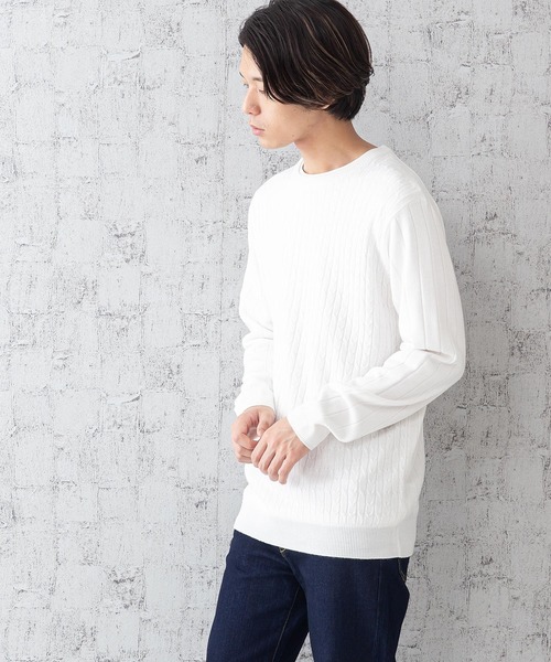 JEANS MATE(ジーンズメイト)の「ケーブルニットアンサンブル アンサンブルアイテム ロンTセットアップ(ニット/セーター・メンズ・チャコールグレー/ワイン/ブルー系その他/ホワイト・MEDIUM/LARGE/X-LARGE)」の6枚目の写真