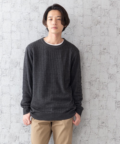 JEANS MATE(ジーンズメイト)の「ケーブルニットアンサンブル アンサンブルアイテム ロンTセットアップ(ニット/セーター・メンズ・チャコールグレー/ワイン/ブルー系その他/ホワイト・MEDIUM/LARGE/X-LARGE)」の7枚目の写真
