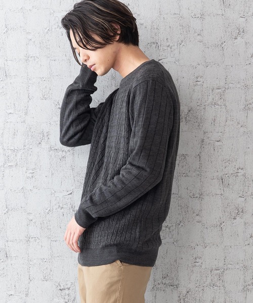 JEANS MATE(ジーンズメイト)の「ケーブルニットアンサンブル アンサンブルアイテム ロンTセットアップ(ニット/セーター・メンズ・チャコールグレー/ワイン/ブルー系その他/ホワイト・MEDIUM/LARGE/X-LARGE)」の8枚目の写真
