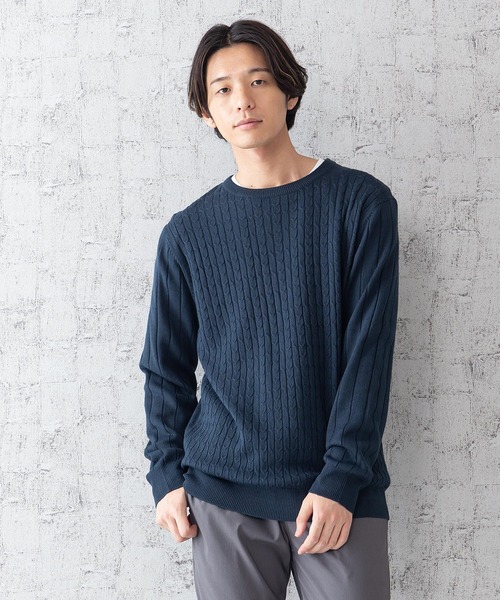 JEANS MATE(ジーンズメイト)の「ケーブルニットアンサンブル アンサンブルアイテム ロンTセットアップ(ニット/セーター・メンズ・チャコールグレー/ワイン/ブルー系その他/ホワイト・MEDIUM/LARGE/X-LARGE)」の9枚目の写真