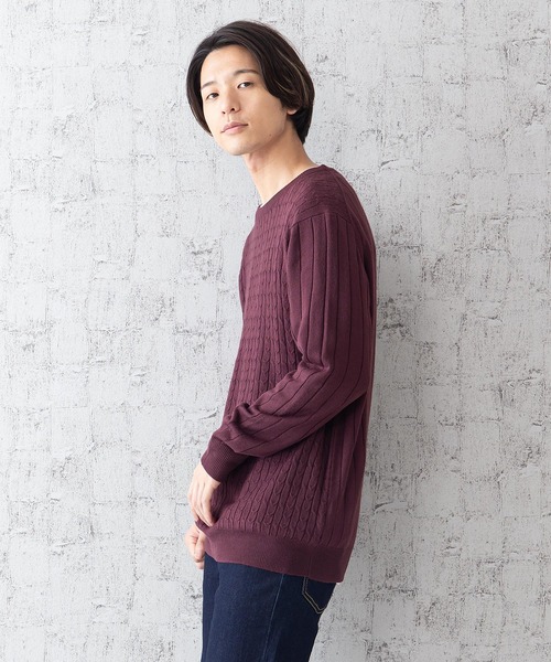 JEANS MATE(ジーンズメイト)の「ケーブルニットアンサンブル アンサンブルアイテム ロンTセットアップ(ニット/セーター・メンズ・チャコールグレー/ワイン/ブルー系その他/ホワイト・MEDIUM/LARGE/X-LARGE)」の11枚目の写真
