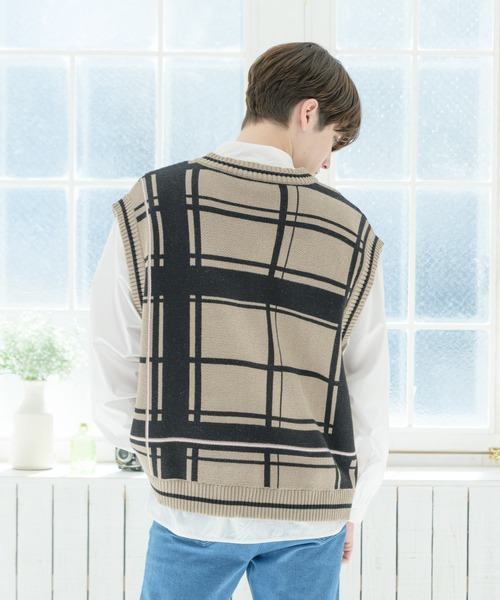 EDEL（エーデル）の「EDEL - ラインチェックニットベスト（ベスト・メンズ・ベージュ/ブラック・LARGE/MEDIUM）」の15枚目の写真