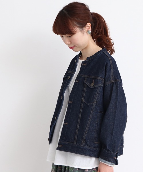 mat quotidien（マトコテディアン）の「デニムスタンドブルゾン②（ブルゾン・レディース・ネイビー/アイボリー・FREE）」の17枚目の写真