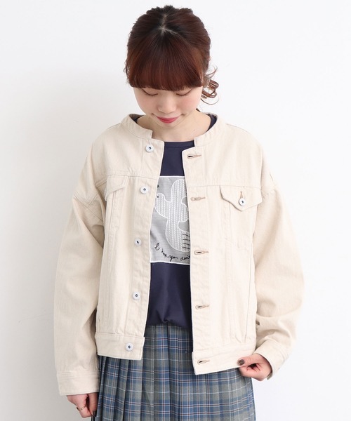 mat quotidien（マトコテディアン）の「デニムスタンドブルゾン②（ブルゾン・レディース・ネイビー/アイボリー・FREE）」の10枚目の写真