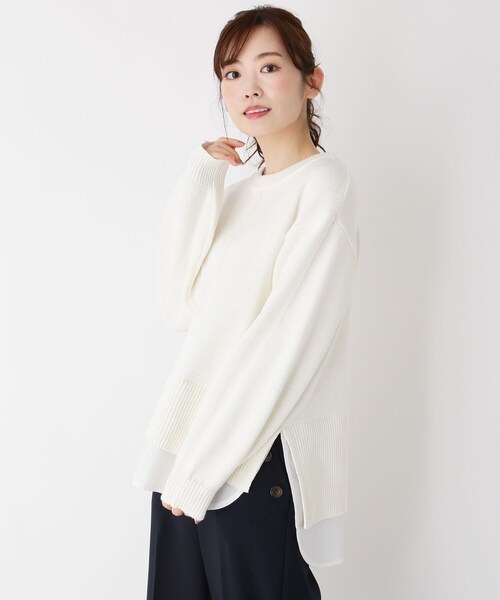 pink adobe（ピンクアドベ）の「◆【M-L】レイヤード見えニット（ニット/セーター・レディース・レモンイエロー/オフホワイト/ライトグレー/ライトブルー・40/38）」の2枚目の写真