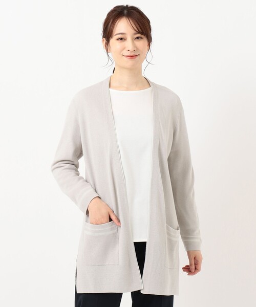 J.PRESS(ジェイプレス)の「【洗える】片畦Vネック ロングカーディガン(カーディガン/ボレロ・レディース・ライトグレー系/ネイビー系/ベージュ系・F)」の5枚目の写真