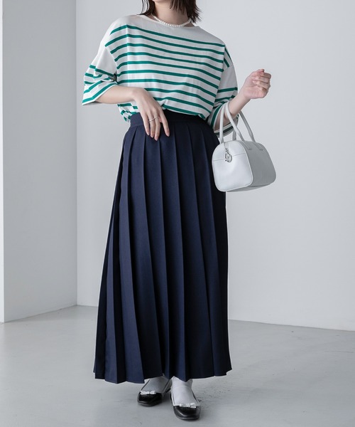 BONLECILL（ボンルシール）の「パネルボーダー ボートネックカットソー 半袖Tシャツ（Tシャツ/カットソー・レディース・ブラック/ブラウン/ブルー/グリーン/イエロー/ピンク/オレンジ系・FREE）」の12枚目の写真