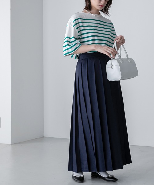 BONLECILL（ボンルシール）の「パネルボーダー ボートネックカットソー 半袖Tシャツ（Tシャツ/カットソー・レディース・ブラック/ブラウン/ブルー/グリーン/イエロー/ピンク/オレンジ系・FREE）」の13枚目の写真