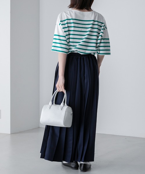 BONLECILL（ボンルシール）の「パネルボーダー ボートネックカットソー 半袖Tシャツ（Tシャツ/カットソー・レディース・ブラック/ブラウン/ブルー/グリーン/イエロー/ピンク/オレンジ系・FREE）」の14枚目の写真