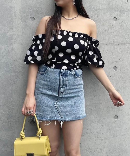 SPIRALGIRL（スパイラルガール）の「カットオフミニスカート（スカート・レディース・ベージュ/ブルー・SMALL/MEDIUM）」の4枚目の写真