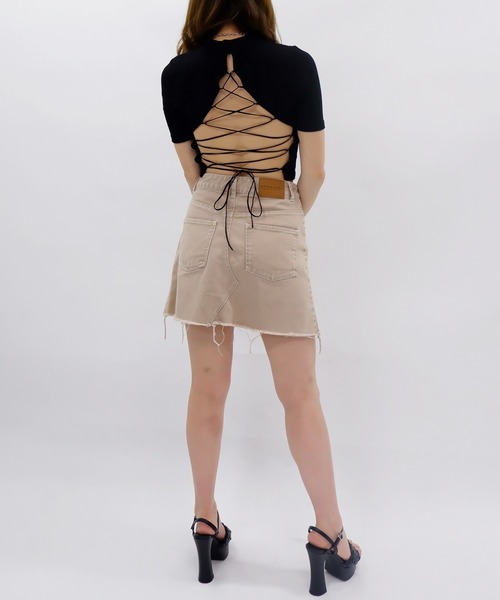SPIRALGIRL（スパイラルガール）の「カットオフミニスカート（スカート・レディース・ベージュ/ブルー・SMALL/MEDIUM）」の17枚目の写真