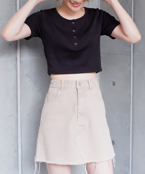 SPIRALGIRL（スパイラルガール）の「カットオフミニスカート（スカート・レディース・ベージュ/ブルー・SMALL/MEDIUM）」の14枚目の写真