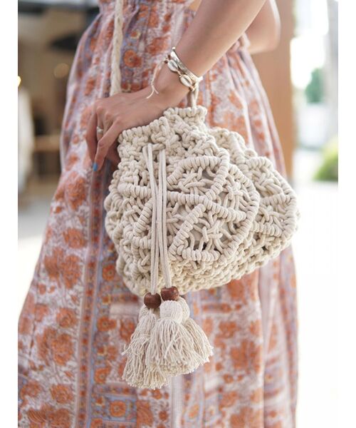 To the sea（トゥーザシー）の「マクラメ巾着バッグ（ショルダーバッグ・レディース・アイボリー・FREE）」の8枚目の写真