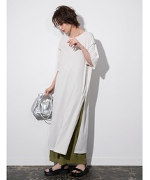 バイカラーステッチワッフルワンピース