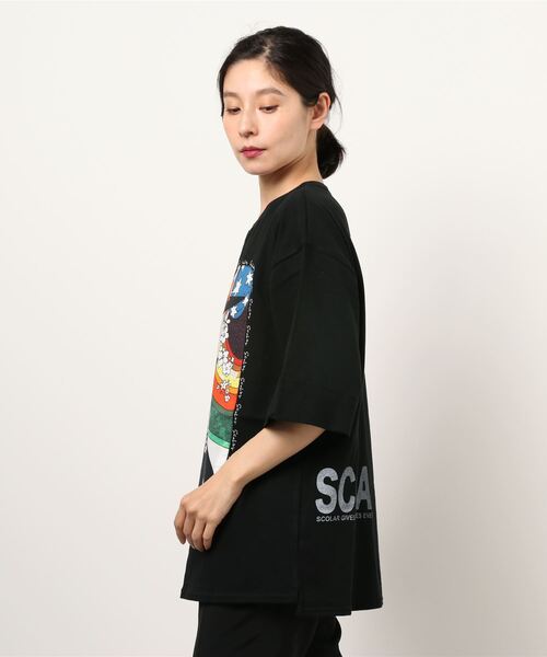 ScoLar（スカラー）の「ネコアート柄アップリケBIG Tシャツ（Tシャツ/カットソー・レディース・ブラック/オフホワイト/グリーン・M）」の4枚目の写真