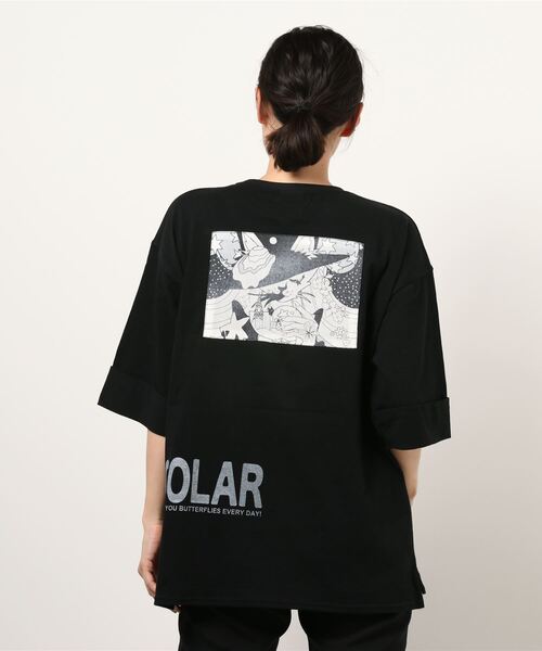 ScoLar（スカラー）の「ネコアート柄アップリケBIG Tシャツ（Tシャツ/カットソー・レディース・ブラック/オフホワイト/グリーン・M）」の5枚目の写真