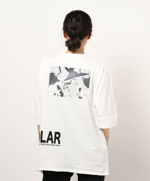 ScoLar（スカラー）の「ネコアート柄アップリケBIG Tシャツ（Tシャツ/カットソー・レディース・ブラック/オフホワイト/グリーン・M）」の6枚目の写真