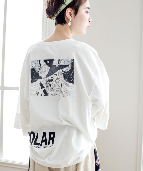 ScoLar（スカラー）の「ネコアート柄アップリケBIG Tシャツ（Tシャツ/カットソー・レディース・ブラック/オフホワイト/グリーン・M）」の18枚目の写真
