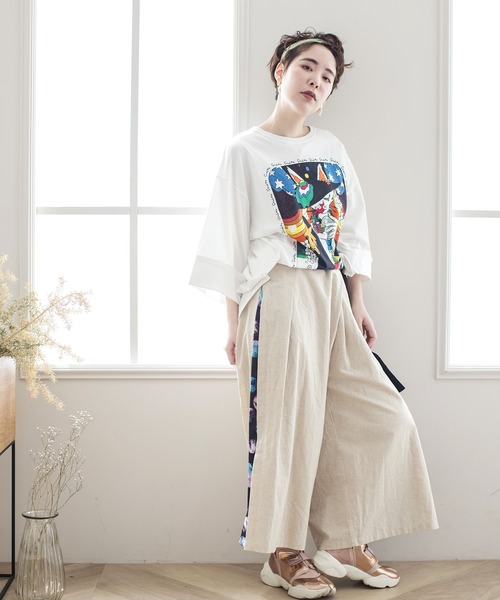 ScoLar（スカラー）の「ネコアート柄アップリケBIG Tシャツ（Tシャツ/カットソー・レディース・ブラック/オフホワイト/グリーン・M）」の8枚目の写真