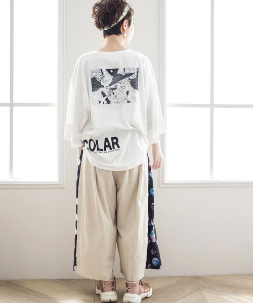 ScoLar（スカラー）の「ネコアート柄アップリケBIG Tシャツ（Tシャツ/カットソー・レディース・ブラック/オフホワイト/グリーン・M）」の9枚目の写真