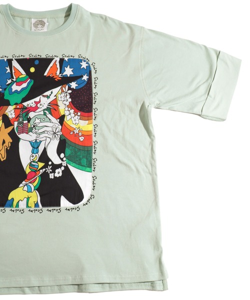 ScoLar（スカラー）の「ネコアート柄アップリケBIG Tシャツ（Tシャツ/カットソー・レディース・ブラック/オフホワイト/グリーン・M）」の11枚目の写真