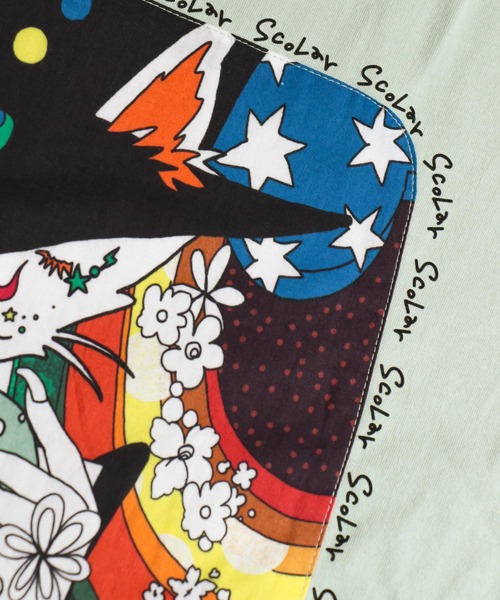 ScoLar（スカラー）の「ネコアート柄アップリケBIG Tシャツ（Tシャツ/カットソー・レディース・ブラック/オフホワイト/グリーン・M）」の12枚目の写真