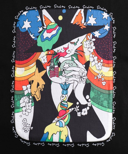 ScoLar（スカラー）の「ネコアート柄アップリケBIG Tシャツ（Tシャツ/カットソー・レディース・ブラック/オフホワイト/グリーン・M）」の16枚目の写真