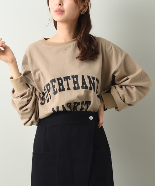 SUPERTHANKS(スーパーサンクス)の「【SUPERTHANKS】COLLEGE LOGO LONG SLEEVE BID T-SHIRT(Tシャツ/カットソー・レディース・モカ/ブラック・FREE)」の5枚目の写真