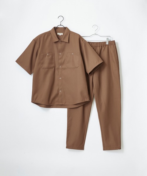 Craft Nicholson（クラフトニコルソン）の「【 セットアップ 】スタプレ オーバーサイズ ダブルポケット 半袖ワークシャツ＆ワイドテーパードイージーパンツ（シャツ/ブラウス・メンズ・ブラウン/ブラック/カーキ/ベージュ/ベージュ系その他/ネイビー/ブルー系その他・L/M）」の2枚目の写真