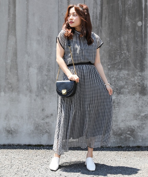 ap retro（アプレトロ）の「ギンガムチェック消しプリーツロングスカート【ZOZO限定アイテム】（スカート・レディース・ブラック・FREE）」の10枚目の写真