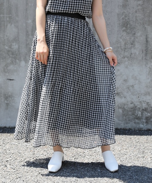ap retro（アプレトロ）の「ギンガムチェック消しプリーツロングスカート【ZOZO限定アイテム】（スカート・レディース・ブラック・FREE）」の2枚目の写真
