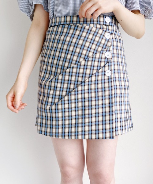 Loueme(ルエム)の「アシメデザインギンガムスカート(スカート・レディース・オレンジ/ブルー/アイボリー・M)」の1枚目の写真