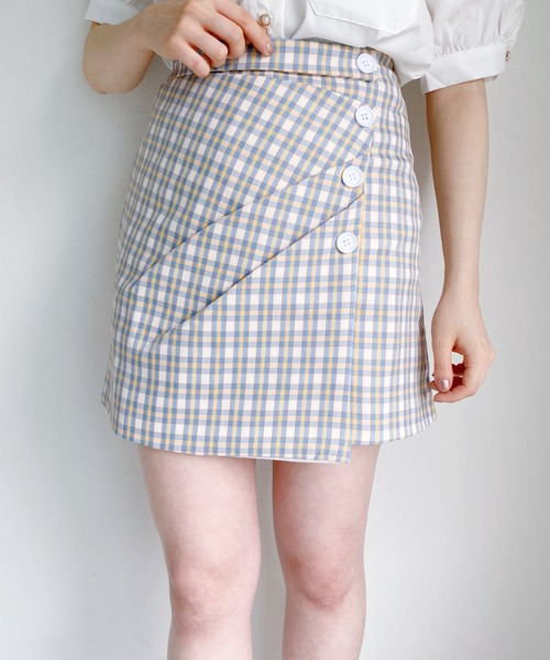 Loueme(ルエム)の「アシメデザインギンガムスカート(スカート・レディース・オレンジ/ブルー/アイボリー・M)」の6枚目の写真