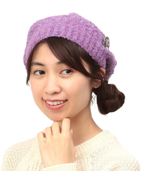 チチカカ（チチカカ）の「ブークレニットベレー（ハンチング/ベレー帽・レディース・ベージュ/パープル/ブラック・FREE）」の6枚目の写真