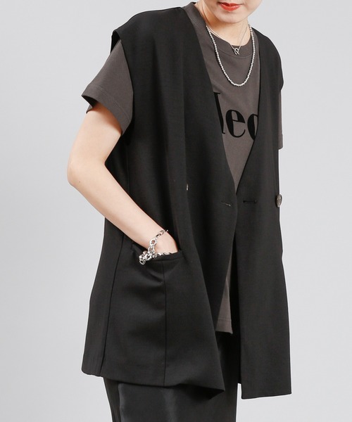 DouDou(ドゥドゥ)の「ノーカラーベスト(ベスト・レディース・ブラック/ベージュ/イエロー・FREE)」の2枚目の写真