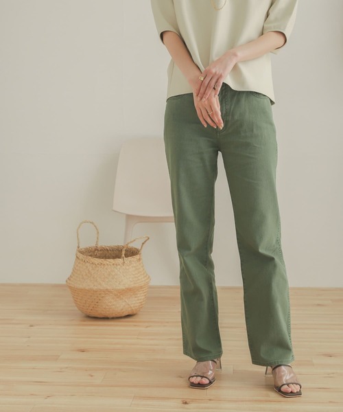 SENSE OF PLACE by URBAN RESEARCH(センスオブプレイスバイアーバンリサーチ)の「『TALLサイズあり』カツラギストレートパンツ(デニムパンツ・レディース・ベージュ/カーキ/アイボリー/マスタード/バーガンディー・SMALL/MEDIUM/X-SMALL/TALL)」の4枚目の写真