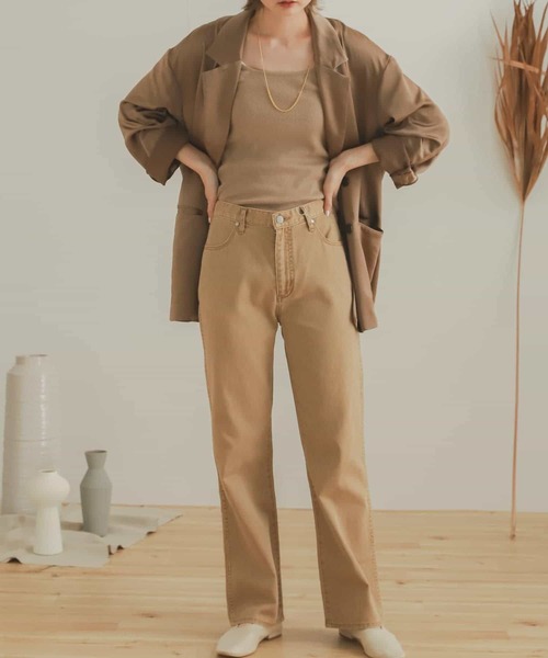 SENSE OF PLACE by URBAN RESEARCH(センスオブプレイスバイアーバンリサーチ)の「『TALLサイズあり』カツラギストレートパンツ(デニムパンツ・レディース・ベージュ/カーキ/アイボリー/マスタード/バーガンディー・SMALL/MEDIUM/X-SMALL/TALL)」の8枚目の写真