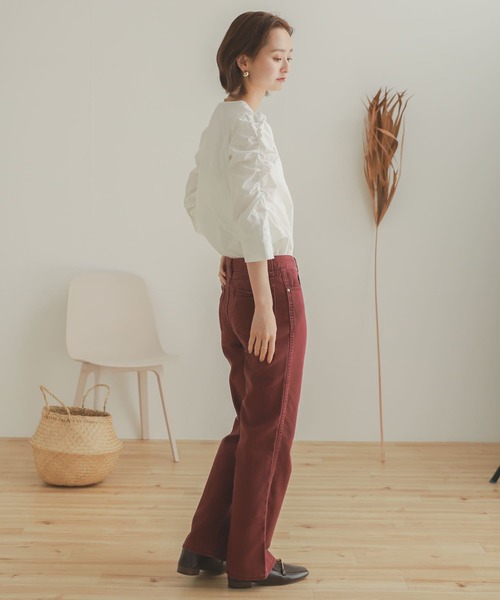 SENSE OF PLACE by URBAN RESEARCH(センスオブプレイスバイアーバンリサーチ)の「『TALLサイズあり』カツラギストレートパンツ(デニムパンツ・レディース・ベージュ/カーキ/アイボリー/マスタード/バーガンディー・SMALL/MEDIUM/X-SMALL/TALL)」の14枚目の写真