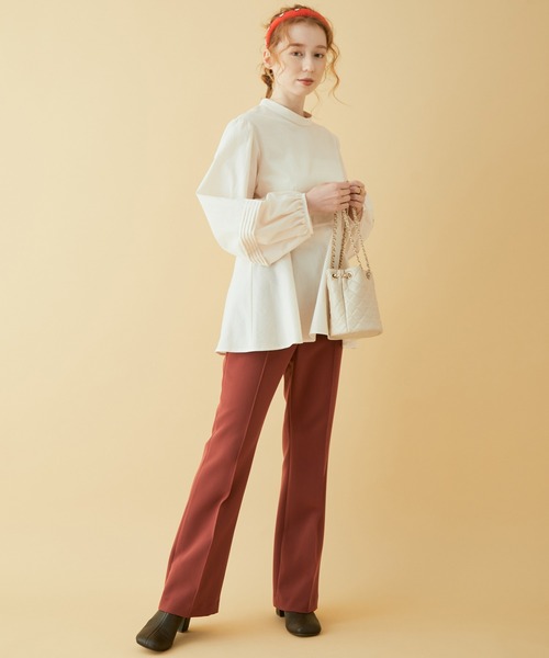 MADEMOISELLE ROPE'(マドモアゼル ロペ)の「センターピンタックフレアパンツ(その他パンツ・レディース・ブラック/グリーン系その他/レンガ・38/36)」の6枚目の写真