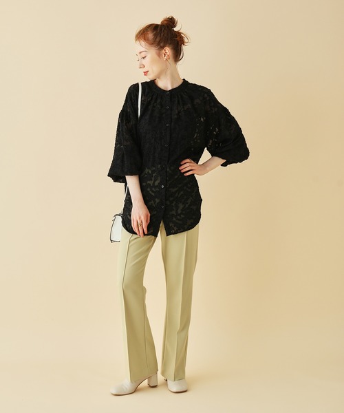 MADEMOISELLE ROPE'(マドモアゼル ロペ)の「センターピンタックフレアパンツ(その他パンツ・レディース・ブラック/グリーン系その他/レンガ・38/36)」の7枚目の写真