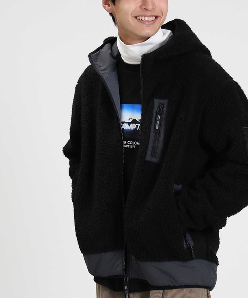 CAMP7（キャンプセブン）の「【CAMP7】ボアフードジャケット（ブルゾン・メンズ・ブラック/オフホワイト・L/XL/M）」の2枚目の写真